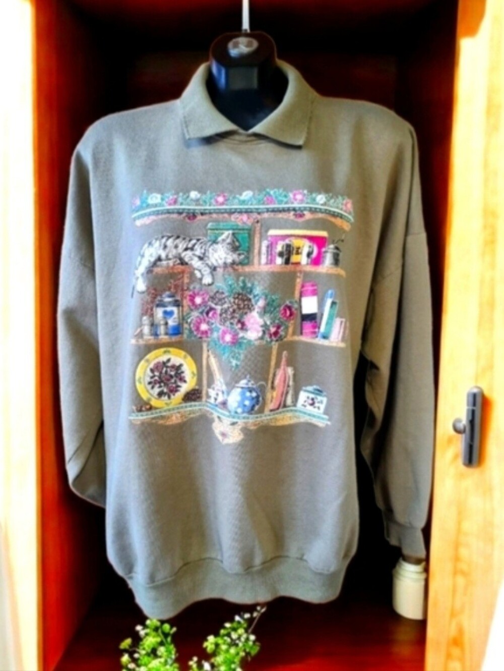 Vtg 80s 90s Sage Green "Collection Of Pretty Things" Oversized Sweatshirt